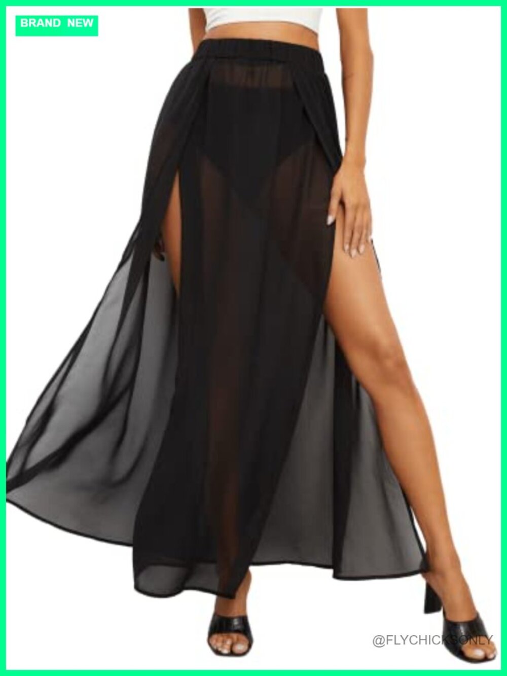 Sheer Mesh High Waist Split Long Beach Cover Up Skirt